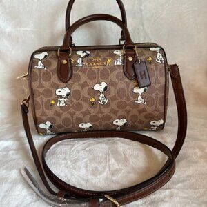 NWT! Coach X Peanuts Rowan Satchel Bag In Signature Canvas With Snoopy CBM33